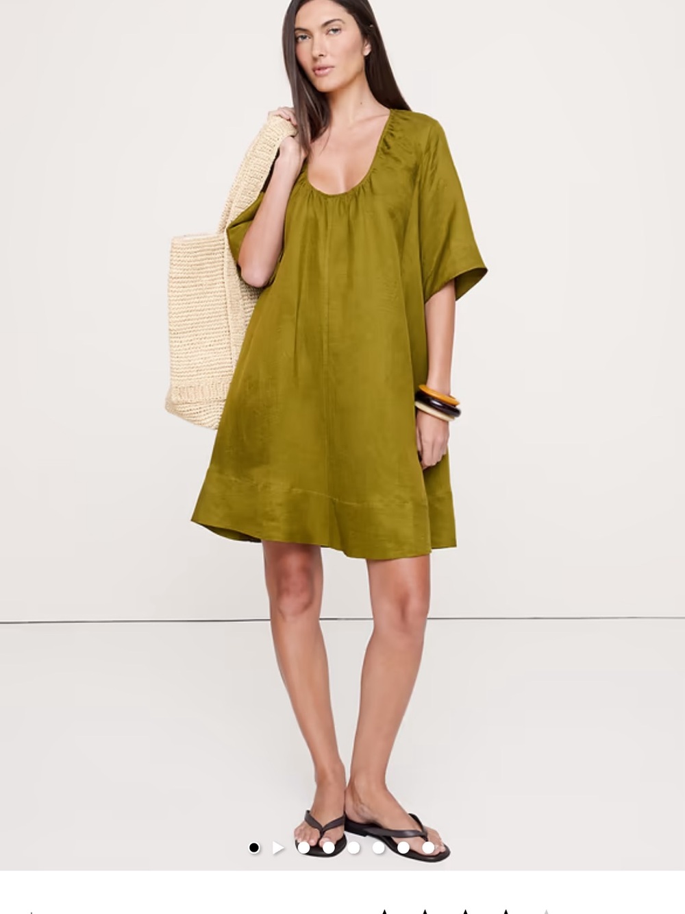 Banana Republic Olive Green Short-Sleeve Scoop-Neck Mini Dress